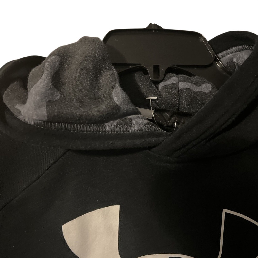Under Armour Youth Medium Black Logo Hoodie Camo‎ Lined Hood Pullover Sweatshirt - Picture 5 of 6